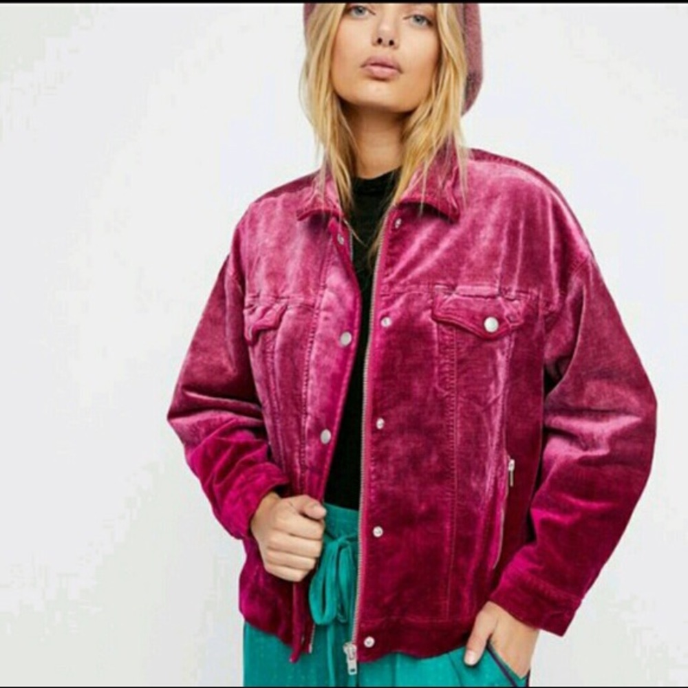 Free People Pink Velvet Trucker Jacket NWT